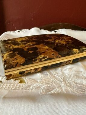Jewelry Case 1960s MELE Travel Box Clamshell Tortoiseshell